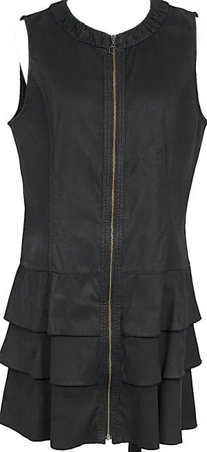 HIROKO KOSHINO HIROKO BIS JAPAN. Tunique/Robe courte en daim synthétique noir à fermeture éclair