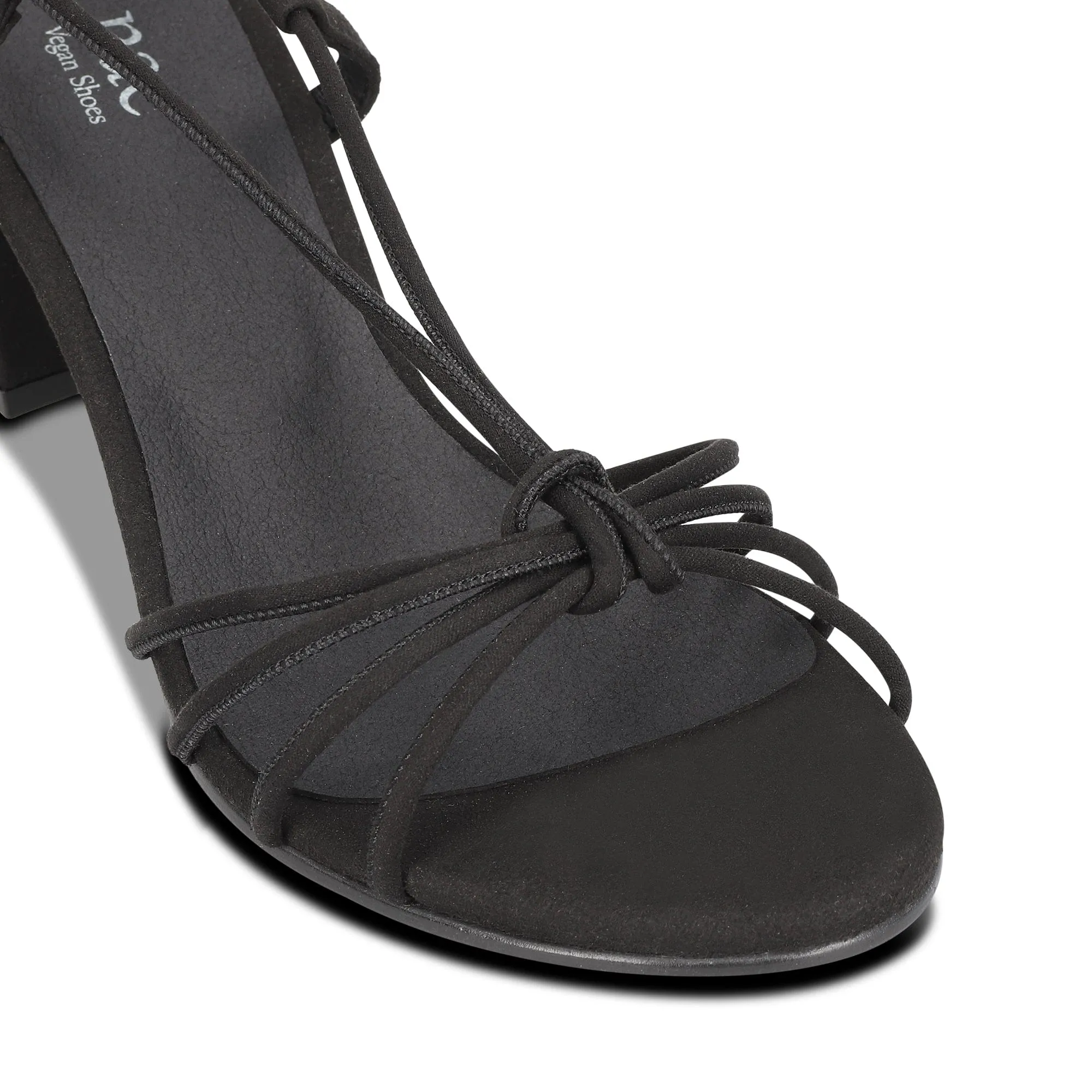 Sandales à lacets cheville à talons en suédine vegan Holly | Noir