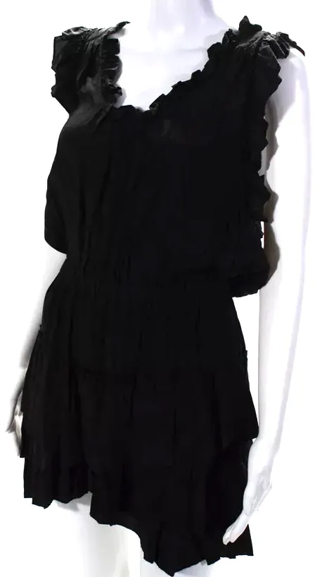 Isabel Marant Paris. Robe mini à volants noire sans manches à niveaux