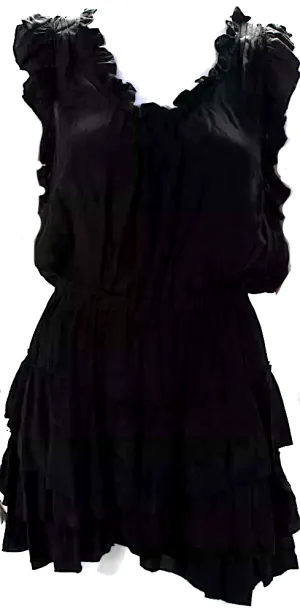 Isabel Marant Paris. Robe mini à volants noire sans manches à niveaux
