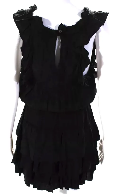 Isabel Marant Paris. Robe mini à volants noire sans manches à niveaux