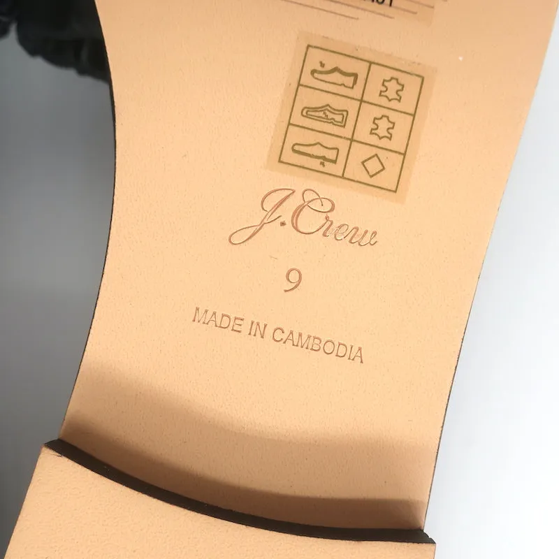 J.Crew Sandales plates à lanières élastiques Menorca en cuir noir Taille 9 NEUVE