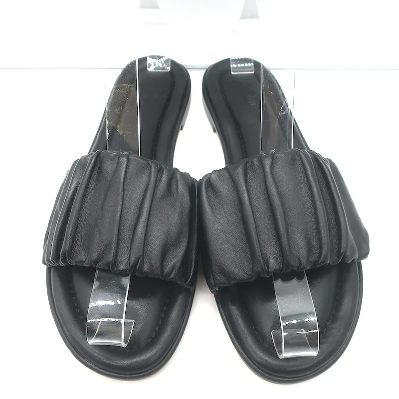 J.Crew Sandales plates à lanières élastiques Menorca en cuir noir Taille 9 NEUVE