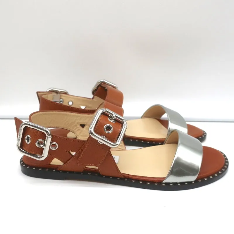 Jimmy Choo Sandales Astrid à Boucle Cuir Tan/Argent Taille 37 Escarpins à Lanière NEUF