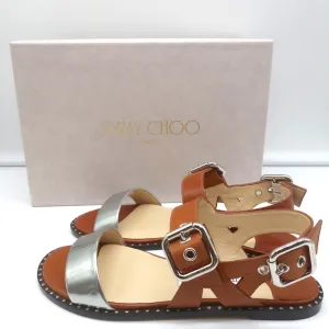 Jimmy Choo Sandales Astrid à Boucle Cuir Tan/Argent Taille 37 Escarpins à Lanière NEUF