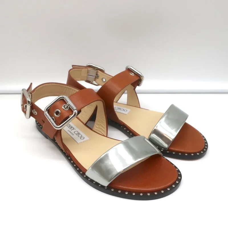 Jimmy Choo Sandales Astrid à Boucle Cuir Tan/Argent Taille 37 Escarpins à Lanière NEUF