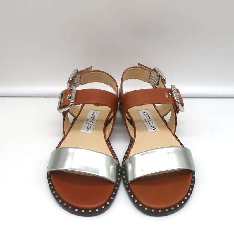 Jimmy Choo Sandales Astrid à Boucle Cuir Tan/Argent Taille 37 Escarpins à Lanière NEUF