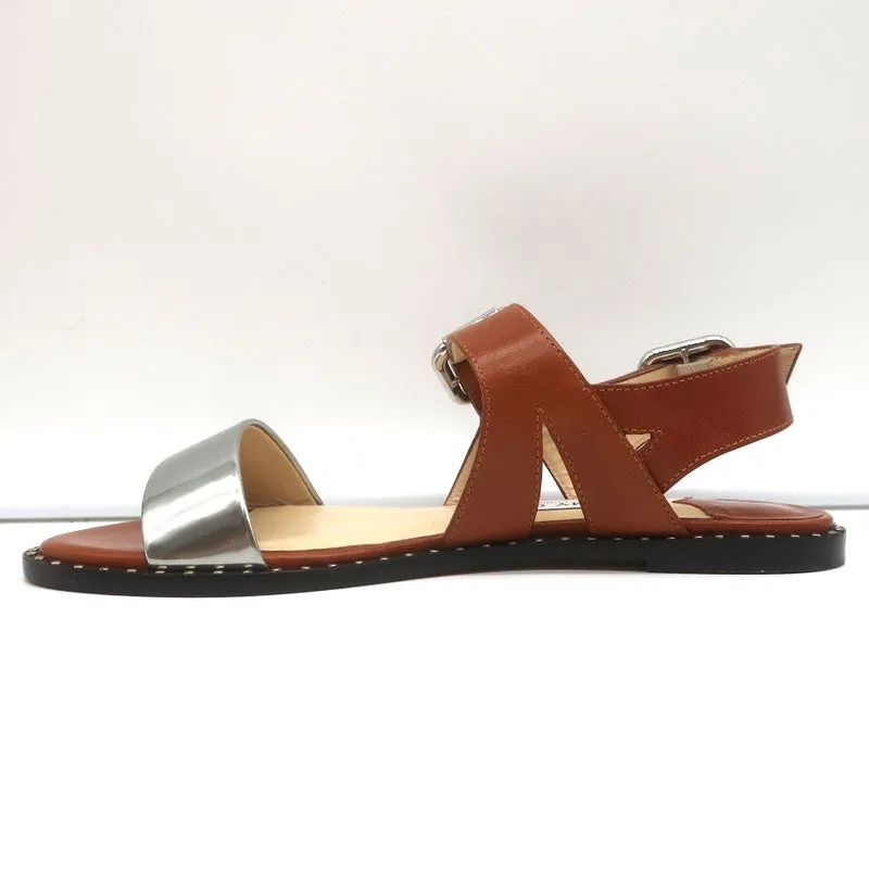 Jimmy Choo Sandales Astrid à Boucle Cuir Tan/Argent Taille 37 Escarpins à Lanière NEUF