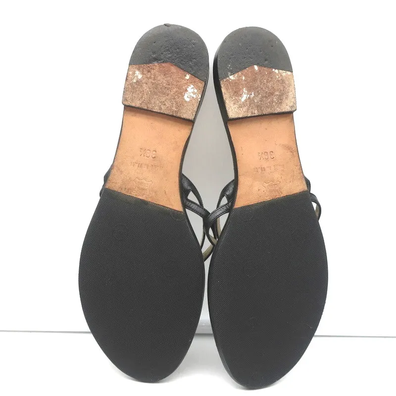 Jimmy Choo Sandales plates à lanières thong en cuir noir Taille 38.5