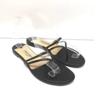 Jimmy Choo Sandales plates à lanières thong en cuir noir Taille 38.5