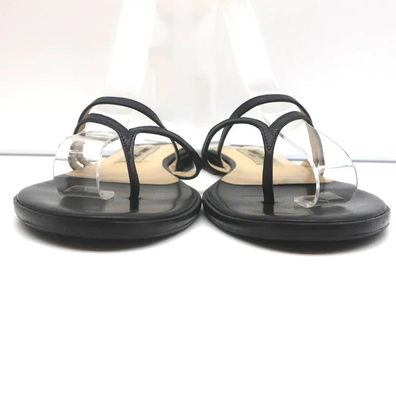 Jimmy Choo Sandales plates à lanières thong en cuir noir Taille 38.5