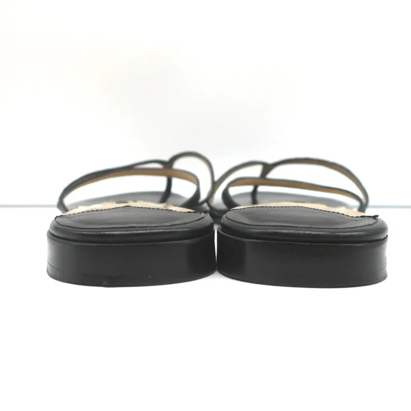 Jimmy Choo Sandales plates à lanières thong en cuir noir Taille 38.5