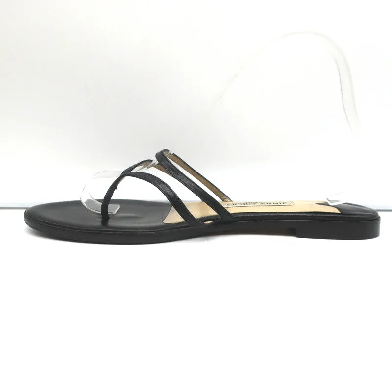 Jimmy Choo Sandales plates à lanières thong en cuir noir Taille 38.5