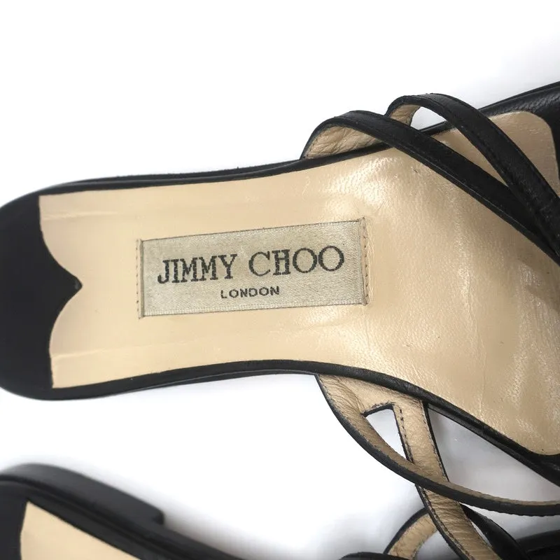 Jimmy Choo Sandales plates à lanières thong en cuir noir Taille 38.5