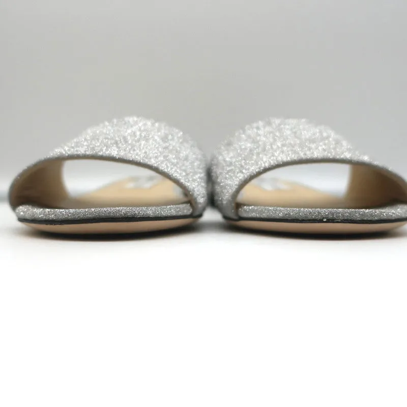 Jimmy Choo Joni Sandales plates à glissière Pailleté argenté Taille 37.5 NEUF