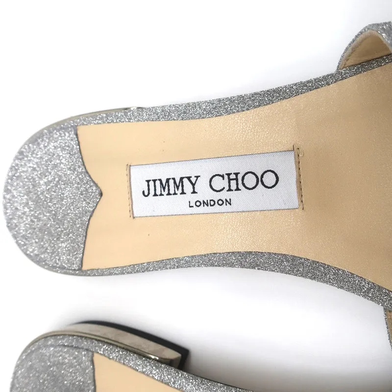 Jimmy Choo Joni Sandales plates à glissière Pailleté argenté Taille 37.5 NEUF