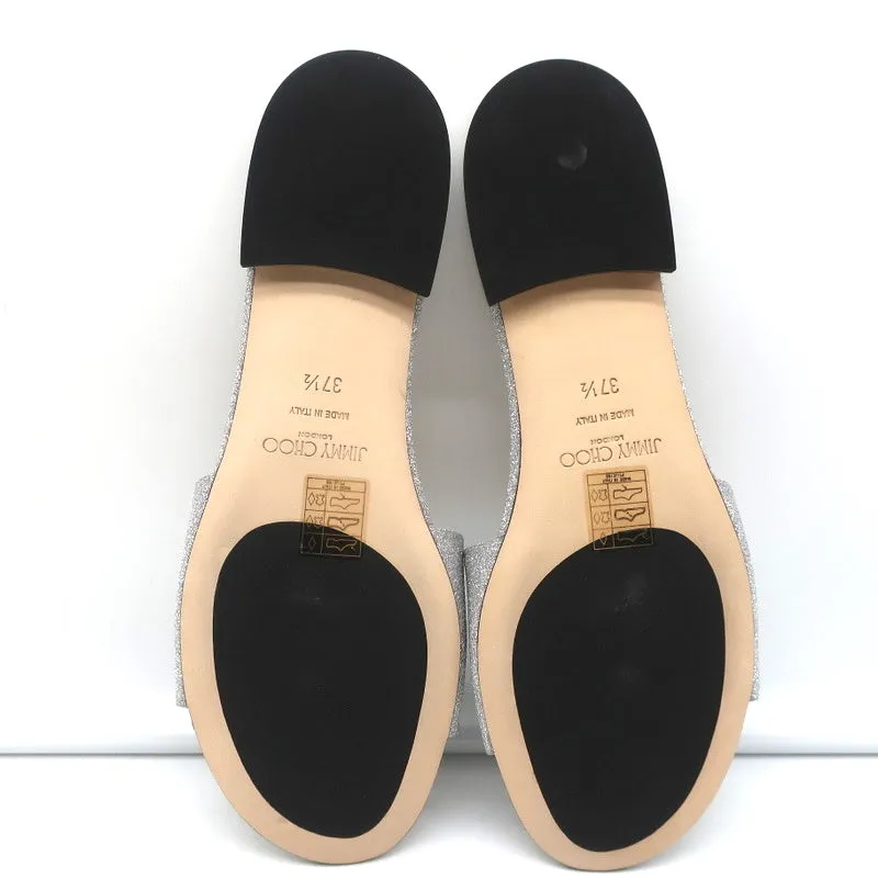 Jimmy Choo Joni Sandales plates à glissière Pailleté argenté Taille 37.5 NEUF