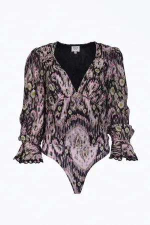 Bodysuit imprimé Kari en georgette noire