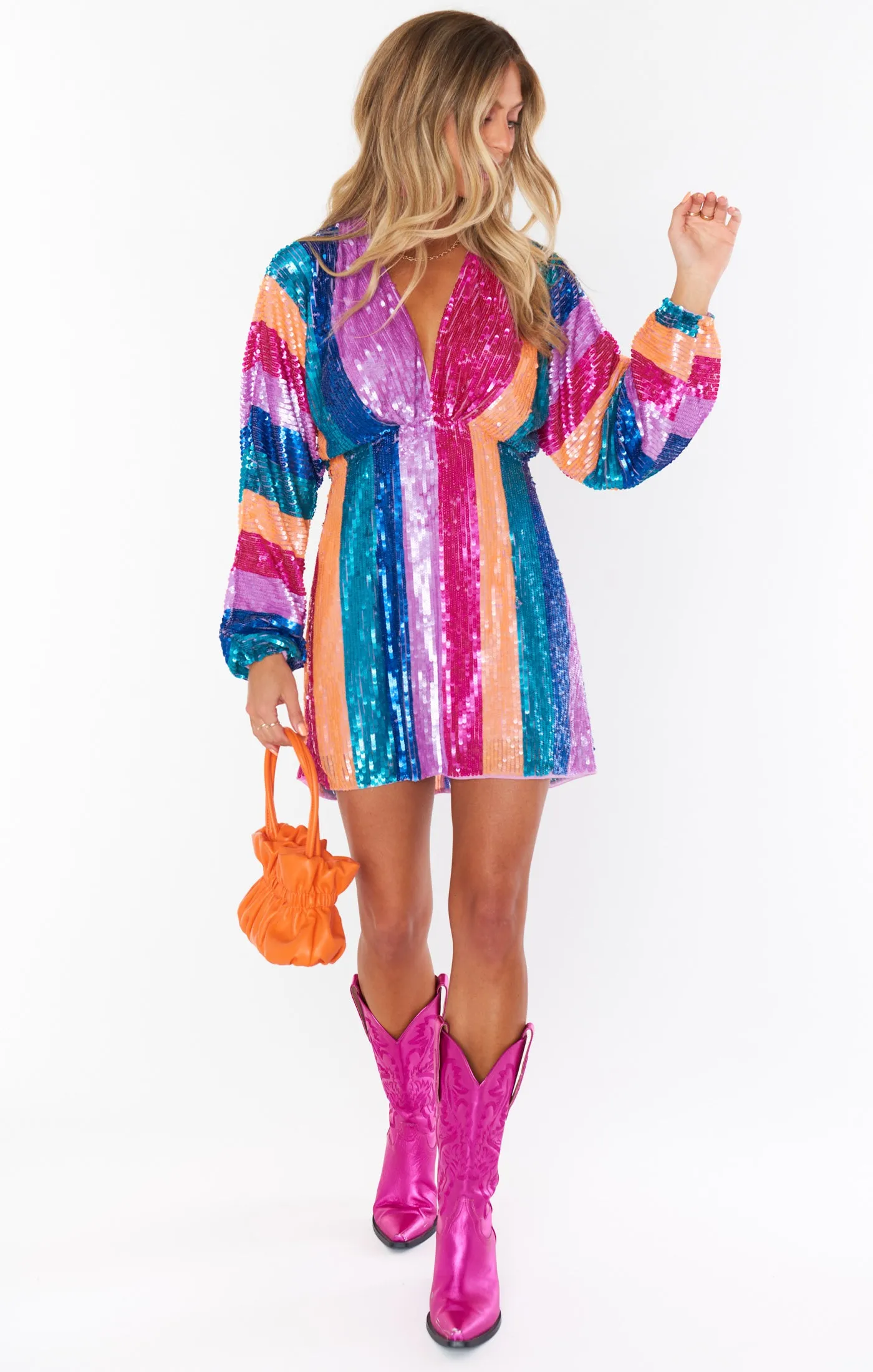 Robe courte Kidman ~ Sequins à rayures néon