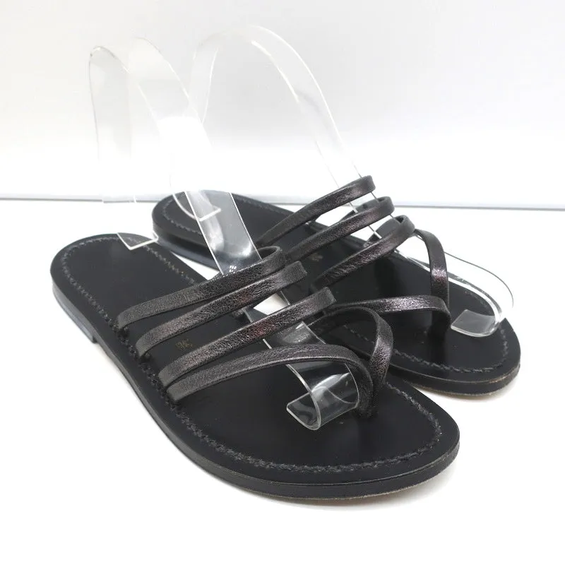 Sandales K.Jacques Sycomore à lanières thong en cuir métallisé taille 38