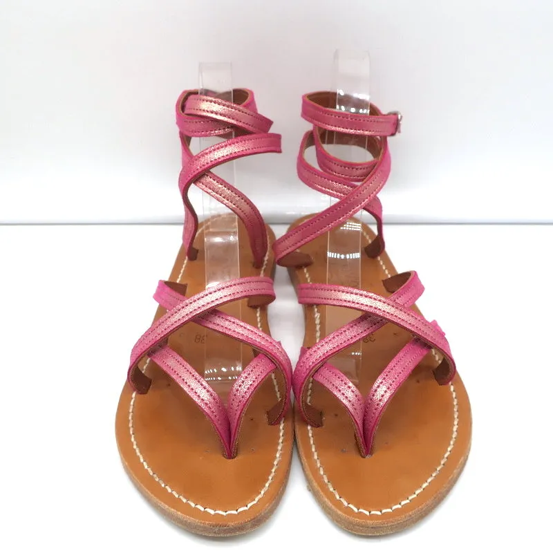 Sandales K.Jacques Zenobie à lanières enroulantes en suédé rose métallisé taille 38