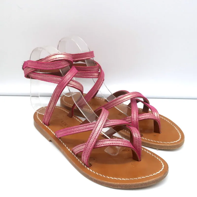 Sandales K.Jacques Zenobie à lanières enroulantes en suédé rose métallisé taille 38