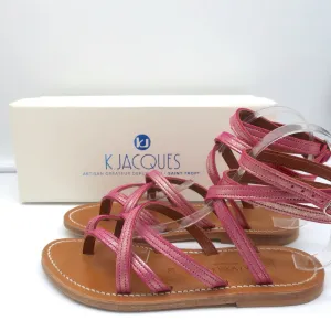 Sandales K.Jacques Zenobie à lanières enroulantes en suédé rose métallisé taille 38
