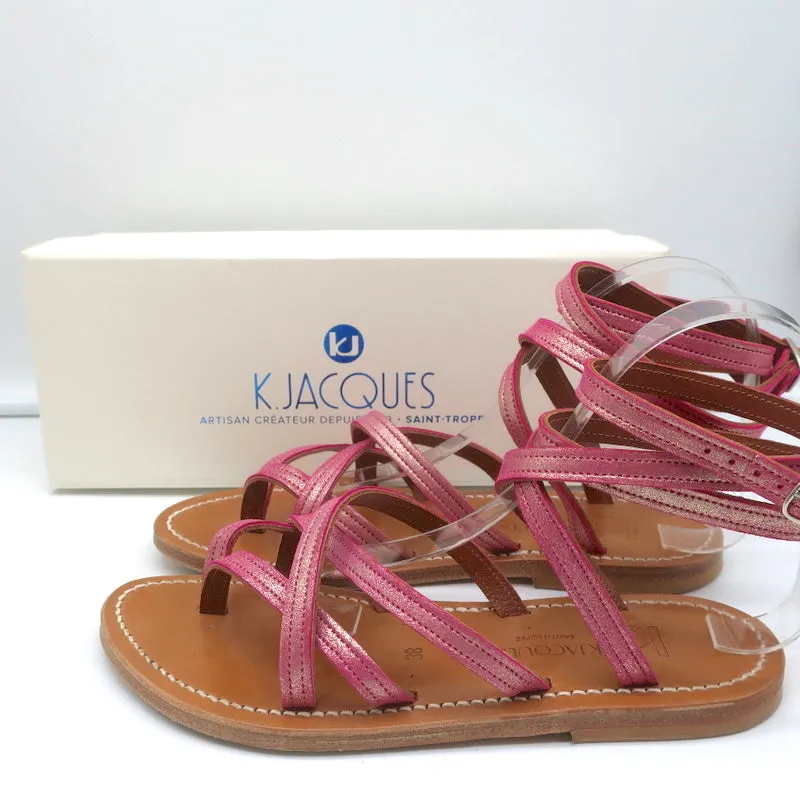 Sandales K.Jacques Zenobie à lanières enroulantes en suédé rose métallisé taille 38
