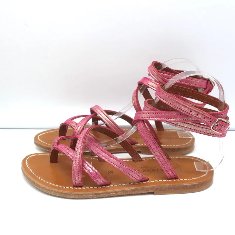 Sandales K.Jacques Zenobie à lanières enroulantes en suédé rose métallisé taille 38