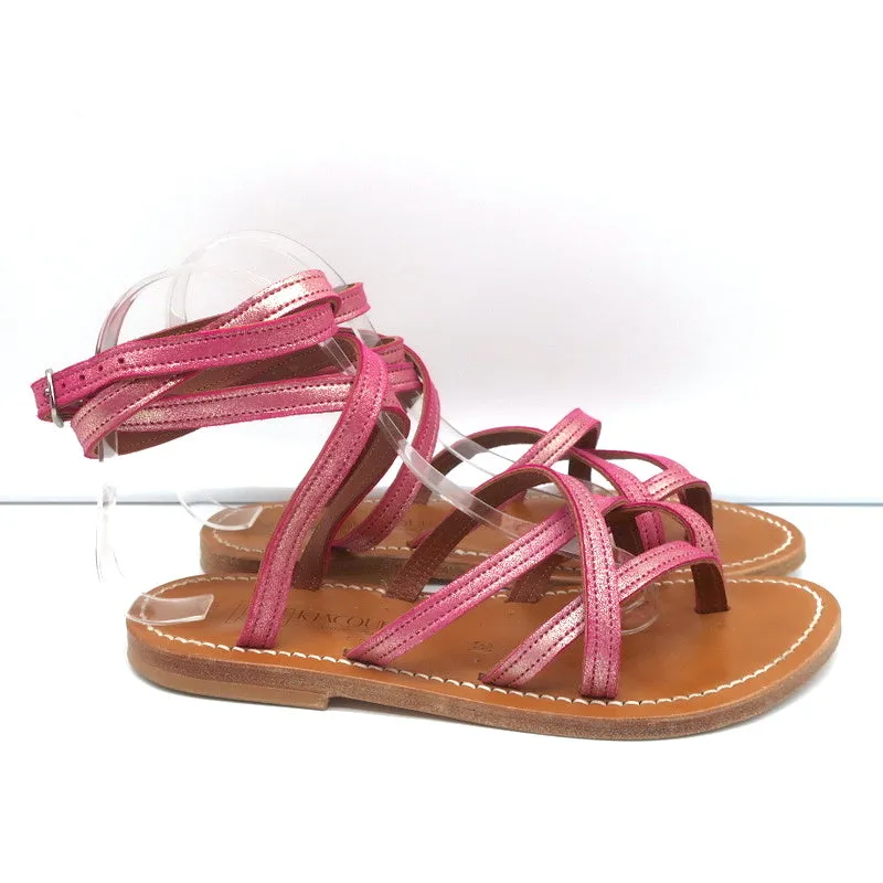 Sandales K.Jacques Zenobie à lanières enroulantes en suédé rose métallisé taille 38