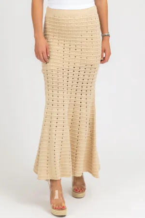 Jupe fendue ajustée et évasée en beige