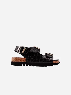Sandales vegan pour femmes Lima avec semelle intérieure | Croco noir