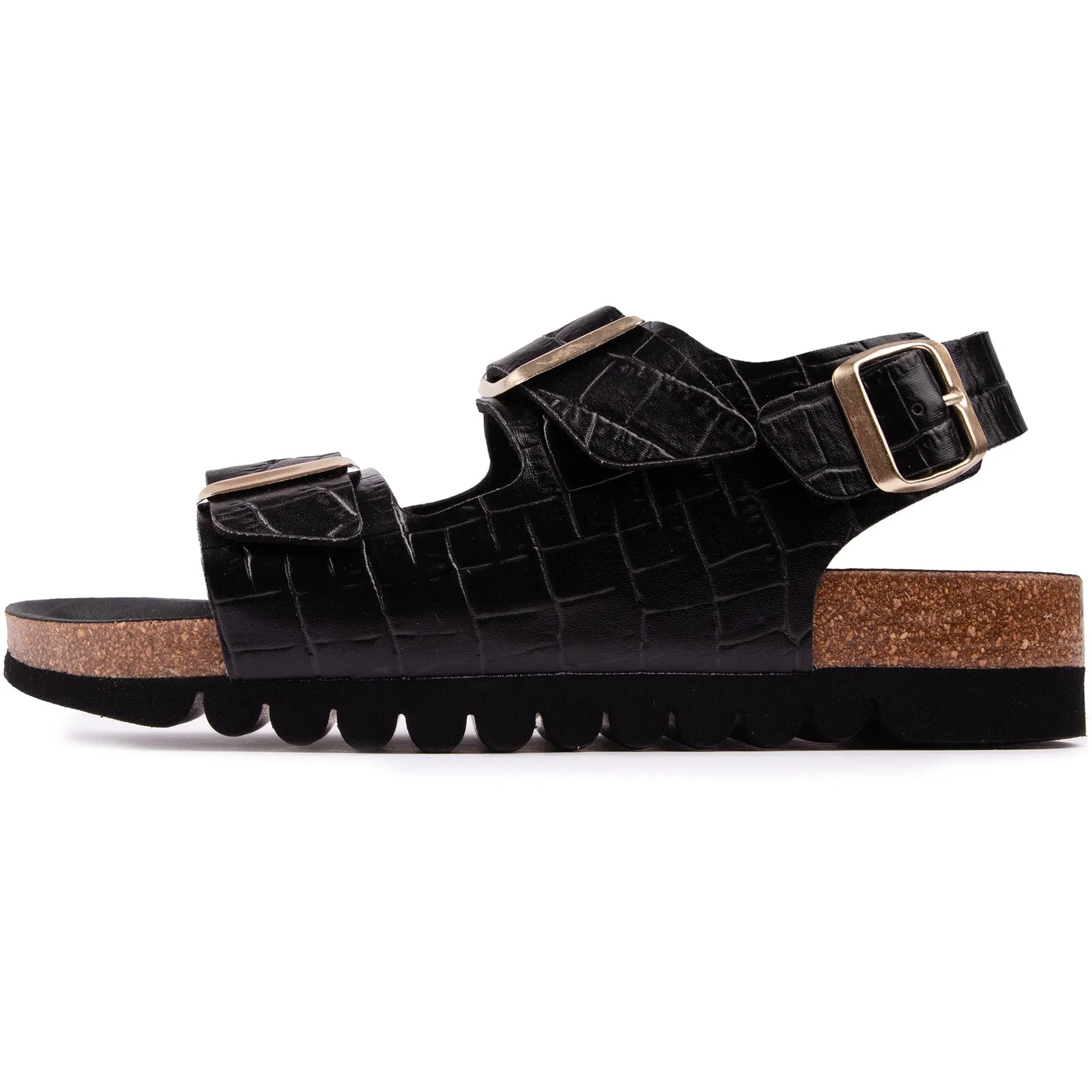 Sandales vegan pour femmes Lima avec semelle intérieure | Croco noir