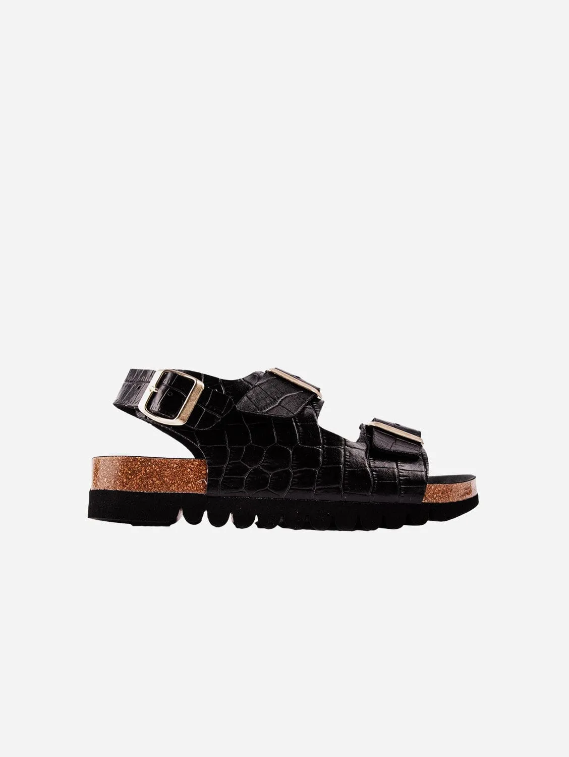Sandales vegan pour femmes Lima avec semelle intérieure | Croco noir