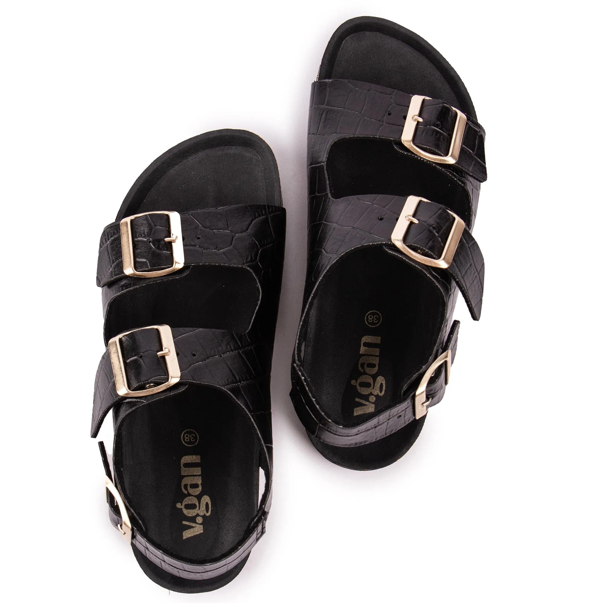 Sandales vegan pour femmes Lima avec semelle intérieure | Croco noir