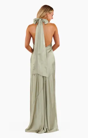 Robe longue Lisa ~ Satin luxe vert mousse