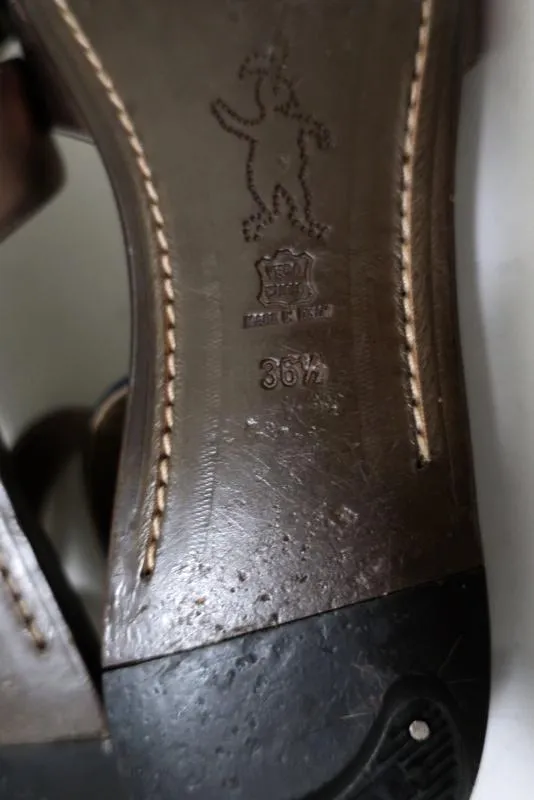 Sandales Marni à bride cheville en cuir bronze et daim marine taille 36.5 à bout ouvert