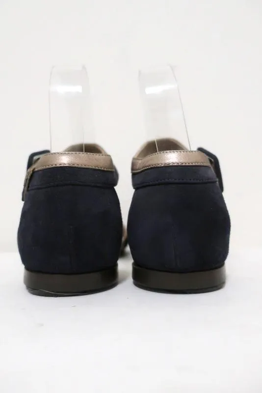 Sandales Marni à bride cheville en cuir bronze et daim marine taille 36.5 à bout ouvert