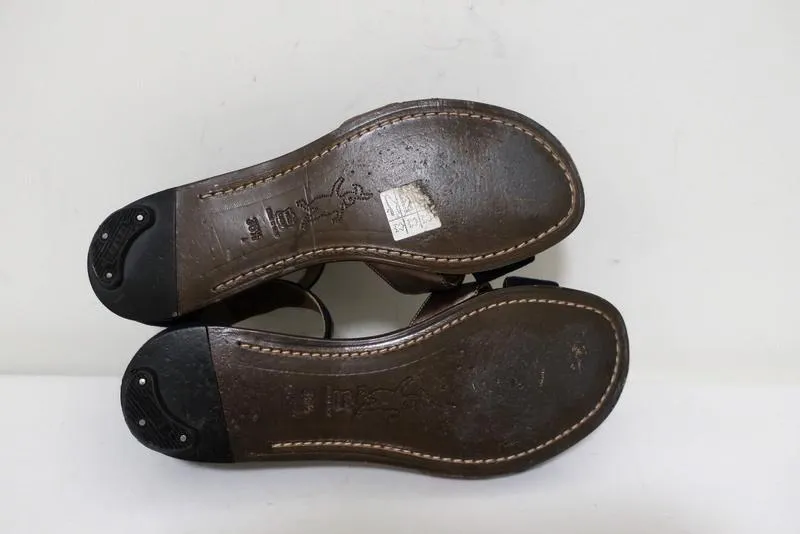 Sandales Marni à bride cheville en cuir bronze et daim marine taille 36.5 à bout ouvert