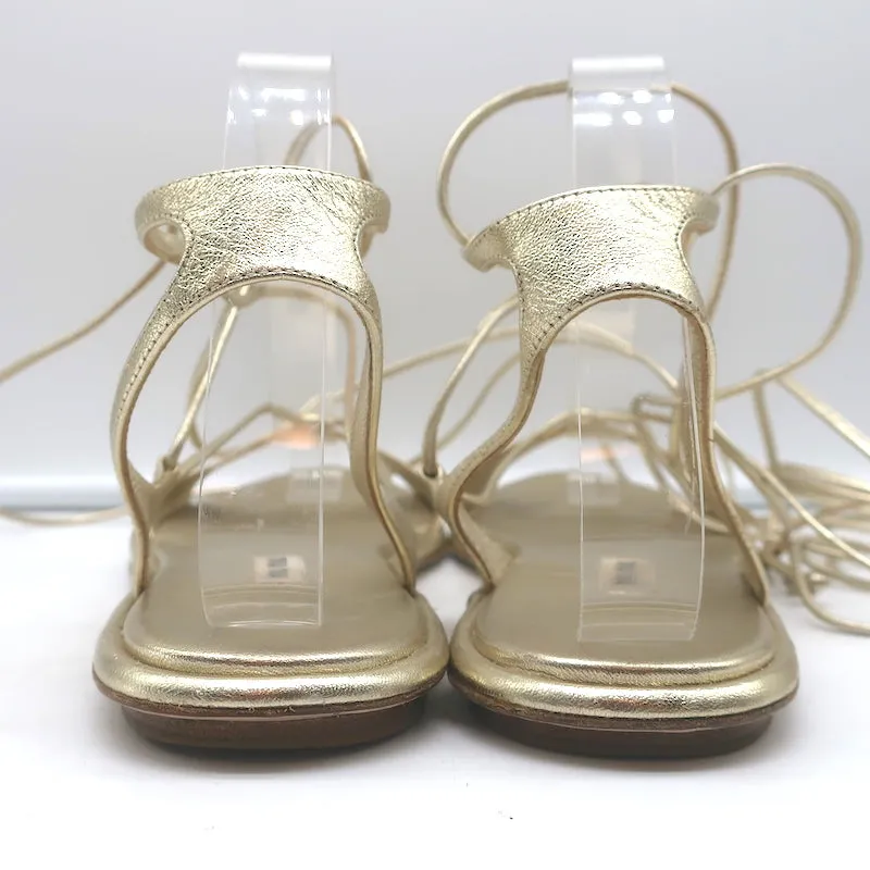 Miu Miu Sandales Gladiator à Enroulement Cheville en Cuir Métallisé Or Taille 38.5