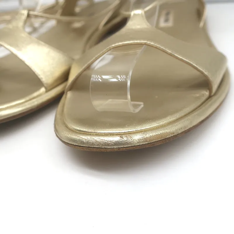 Miu Miu Sandales Gladiator à Enroulement Cheville en Cuir Métallisé Or Taille 38.5