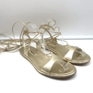 Miu Miu Sandales Gladiator à Enroulement Cheville en Cuir Métallisé Or Taille 38.5