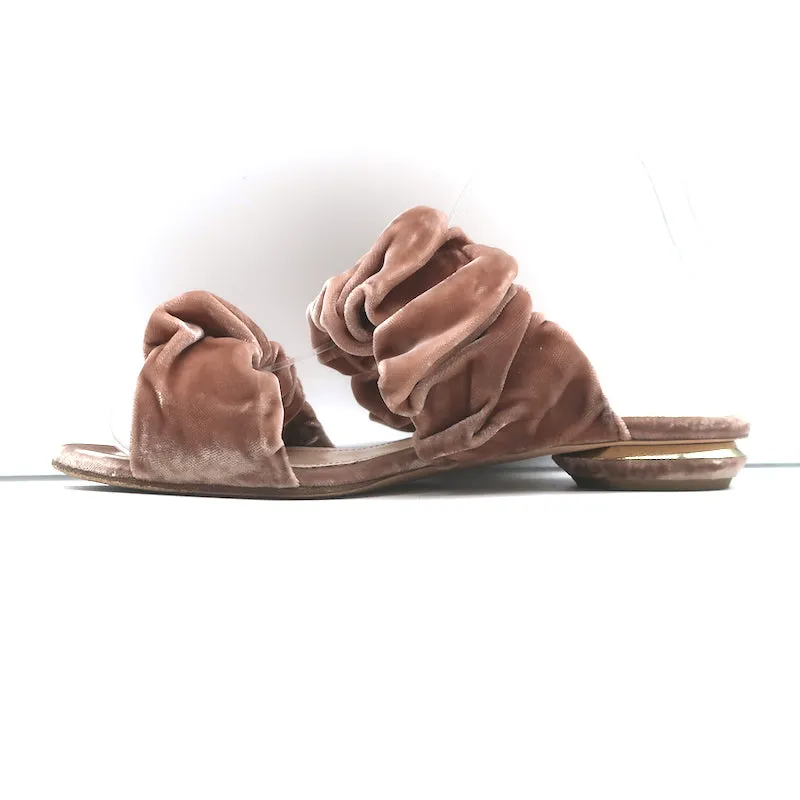 Nicholas Kirkwood Sandales plates à bride coulissante en velours froncé blush taille 38