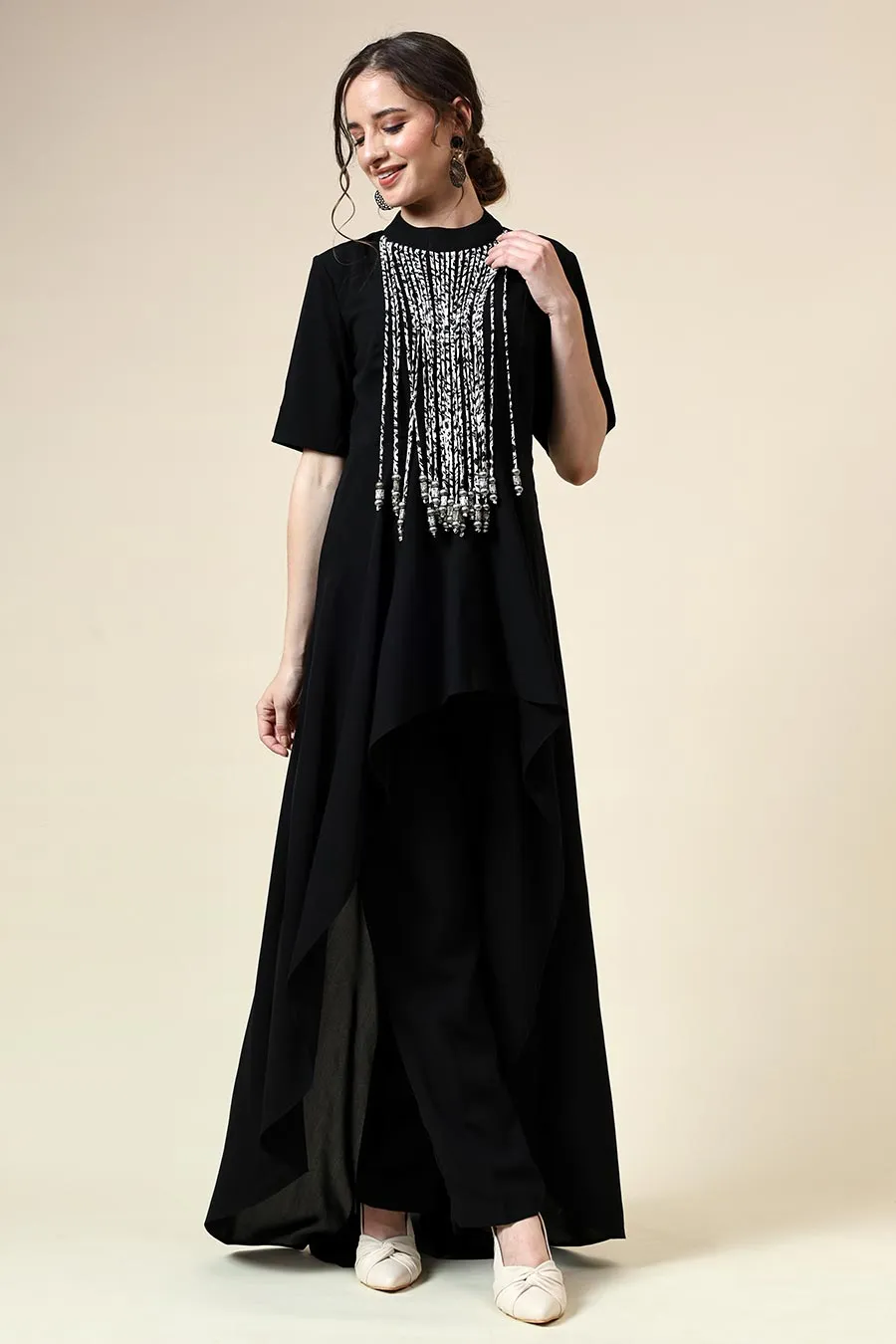 Ensemble Coordonné Franges Métalliques Noir