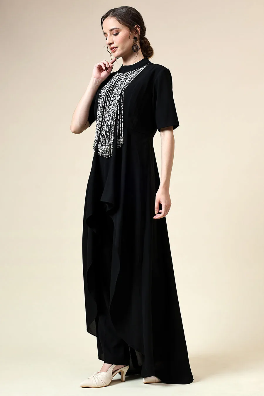 Ensemble Coordonné Franges Métalliques Noir