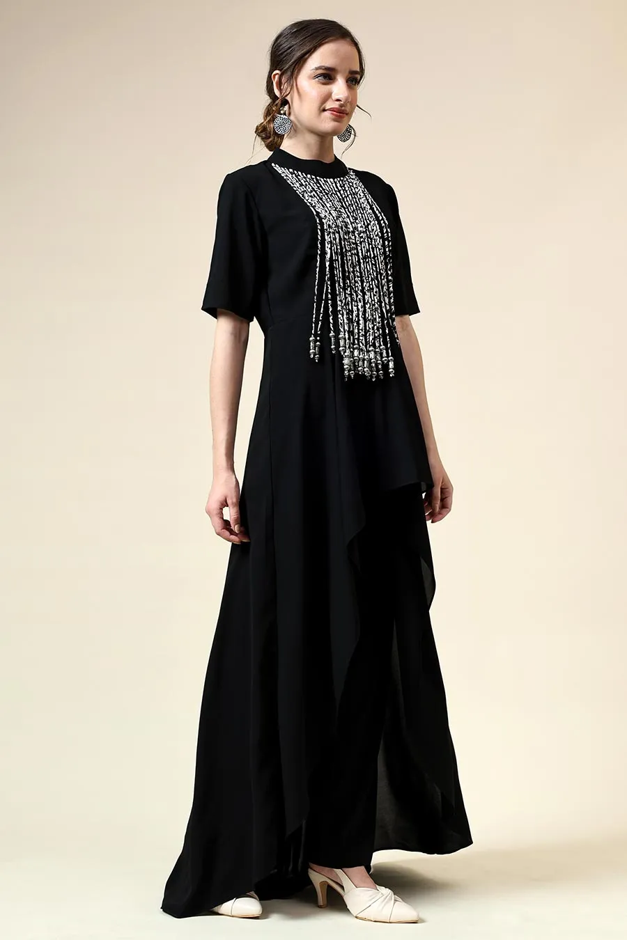 Ensemble Coordonné Franges Métalliques Noir