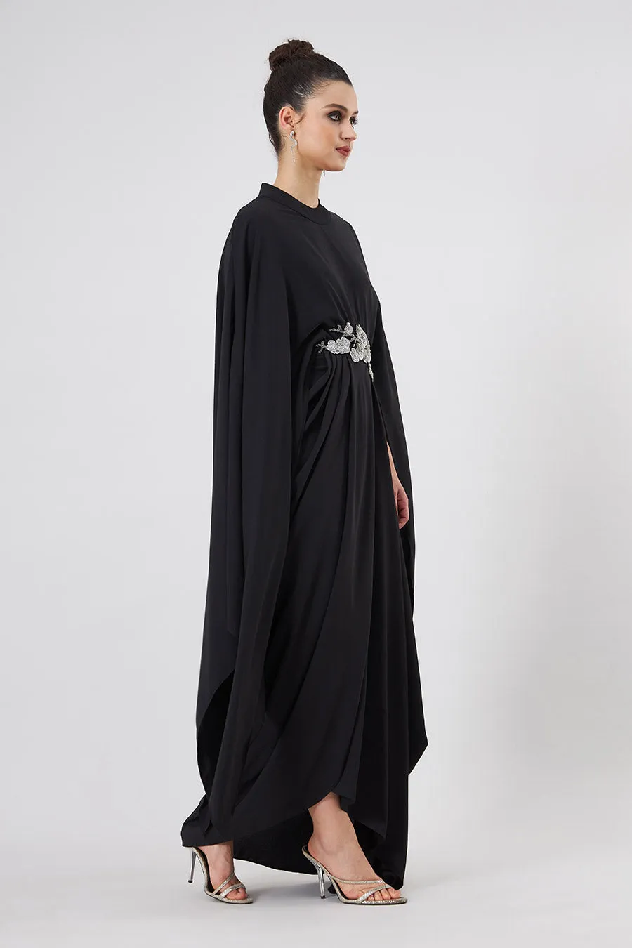 Robe drapée florale Mystic Bloom Noir