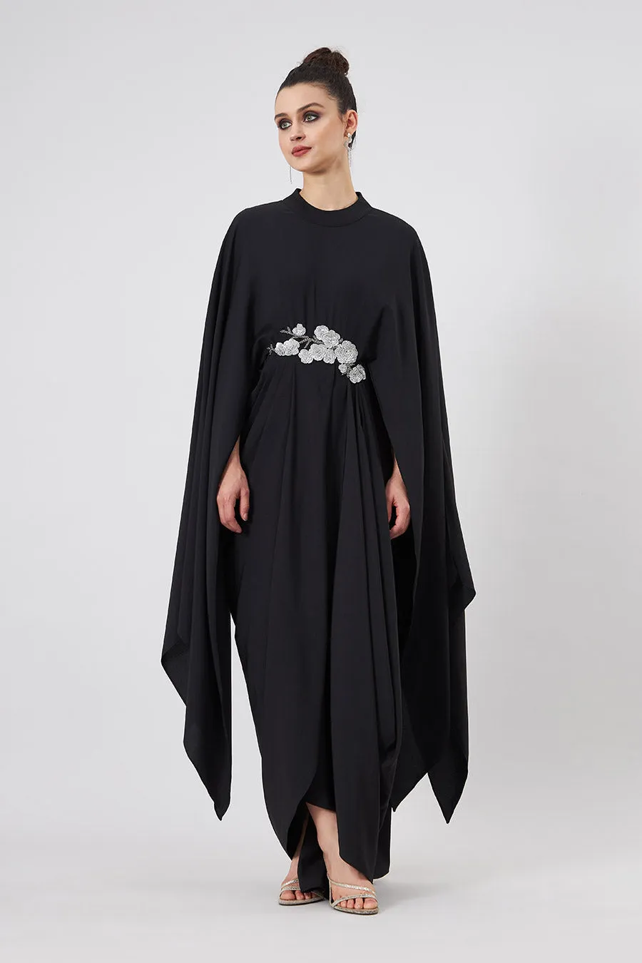 Robe drapée florale Mystic Bloom Noir