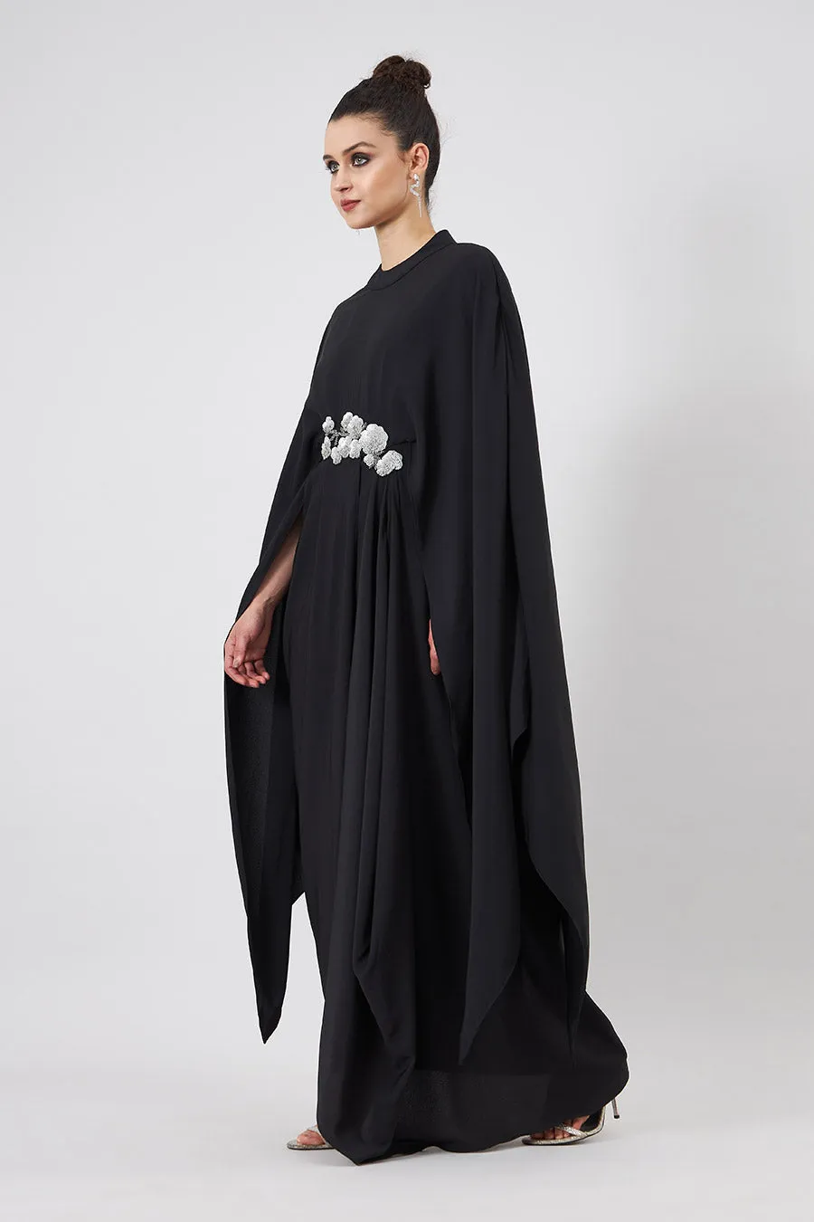 Robe drapée florale Mystic Bloom Noir