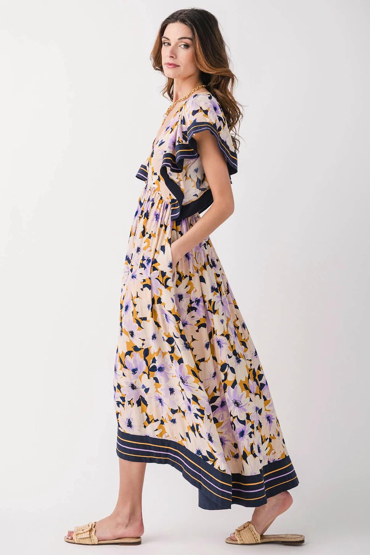 Robe longue florale Vivienne vert olive